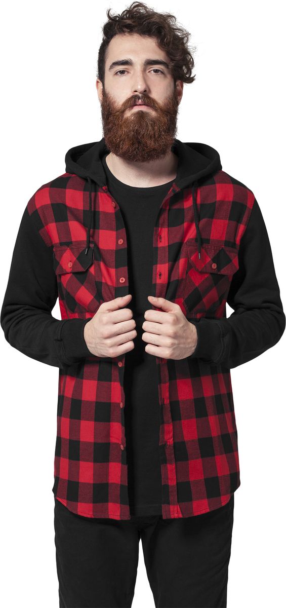 Ανδρικό πουκάμισο με κουκούλα Checked Flanell Urban Classics TB513 Black/Red