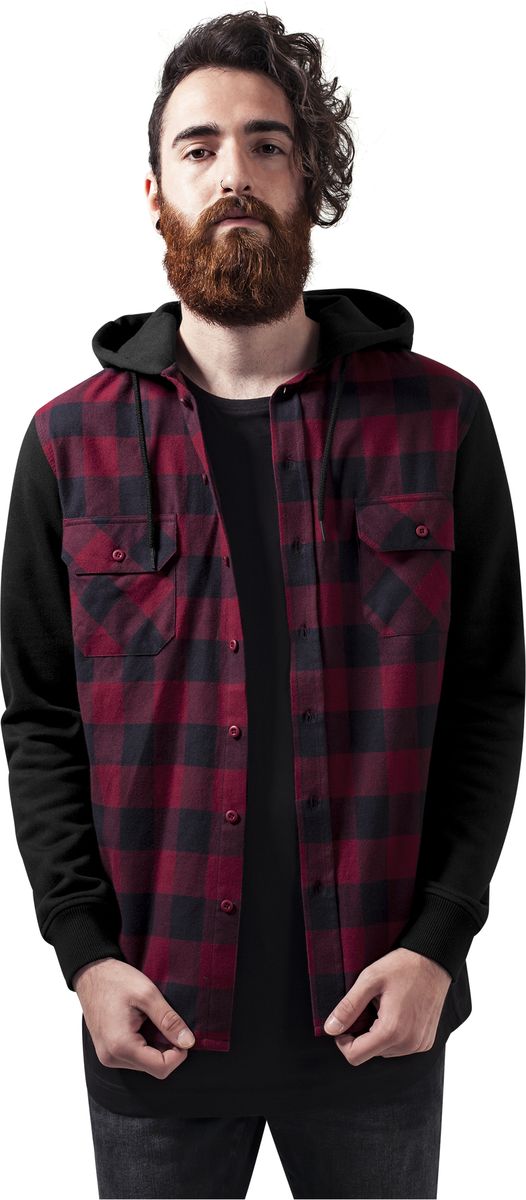 Ανδρικό Καρό Πουκάμισο με Κουκούλα TB513 Urban Classics Black/Burgundy/Black Blk/Burgundy/Blk