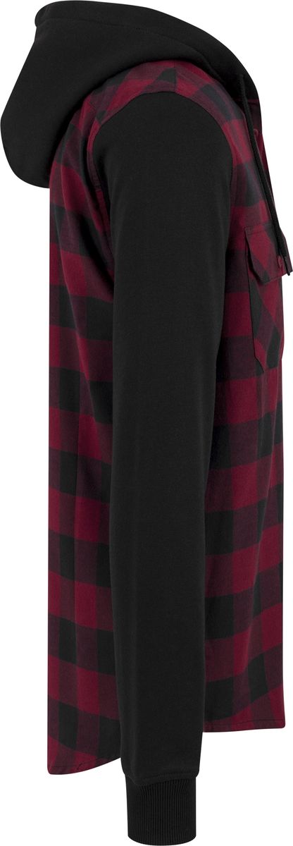 Ανδρικό Καρό Πουκάμισο με Κουκούλα Tb513 Urban Classics Black Burgundy Blk ανδρικά Πουκάμισα Simple Wear