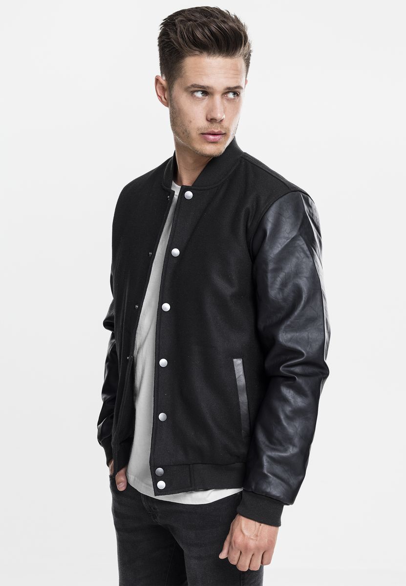 Jacket Oldschool College Tb201 Urban Classics Black Μαύρο ανδρικά Μπουφάν Simple Wear