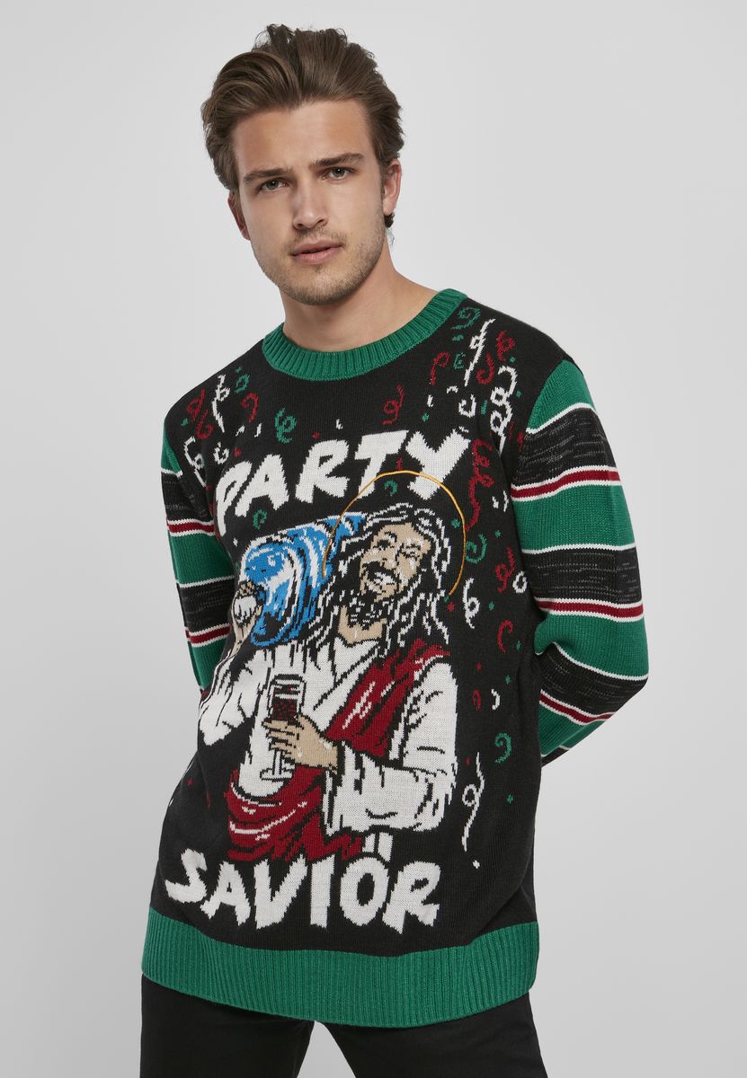 Φούτερ Savior Christmas Sweater Urban Classics Tb3837 Black X-Mas Green ανδρικά Πουλόβερ Simple Wear