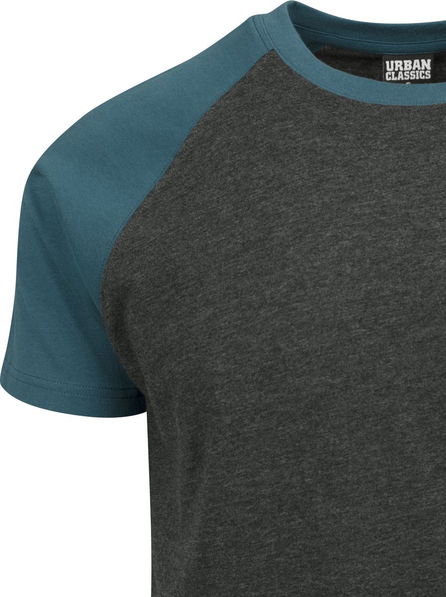 T-Shirt Tb639 Urban Classics Raglan Contrast Tee Charcoal Teal ανδρικά Basic T-Shirts Simple Wear Μπλουζάκια κοντομάνικα