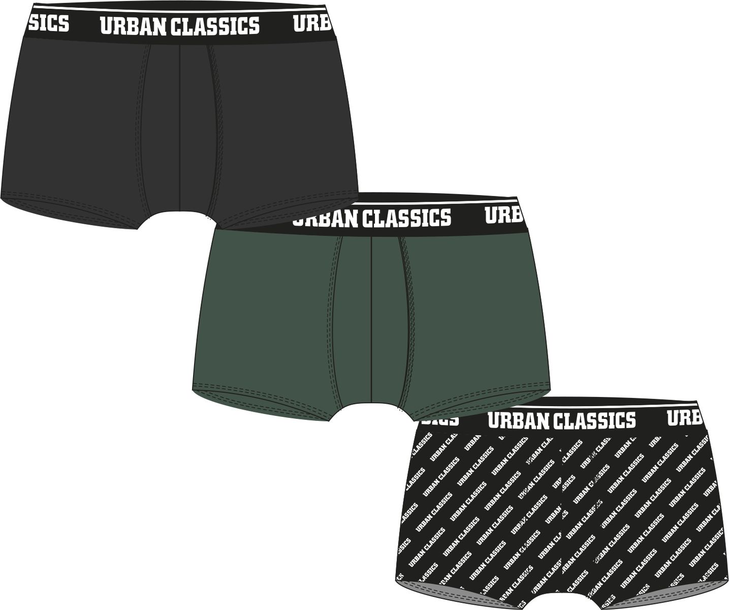 Ανδρικά Μποξεράκια (3 Pack) TB3708 Urban Classics Dark Green/Black/Branded Aop Πράσινο/Μαύρο