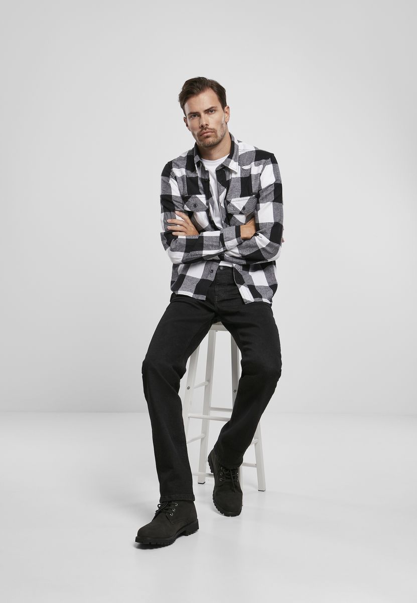 Checked Shirt Brandit Bd4002 White Black Outlet ανδρικά Simple Wear
