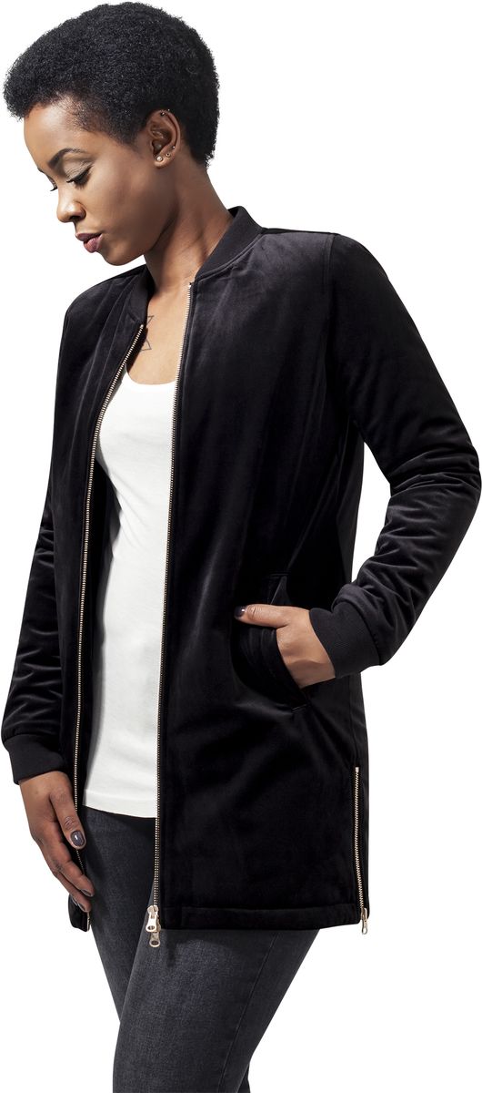 Ladies Long Velvet Jacket Urban Classics TB1364 Black