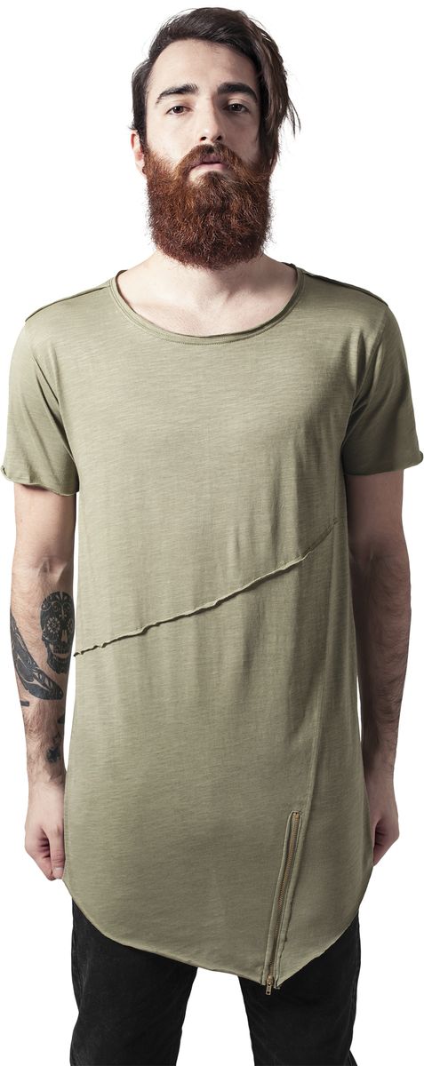 Long Open Edge Front Zip Tee Urban Classics TB1226 Light Olive