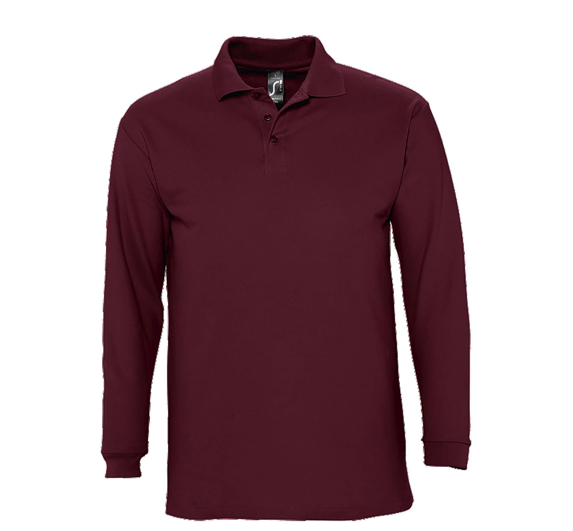 Ανδρική Μπλούζα Polo 11353 SOL'S Winter II Μακρυμάνικη Πικέ Burgundy