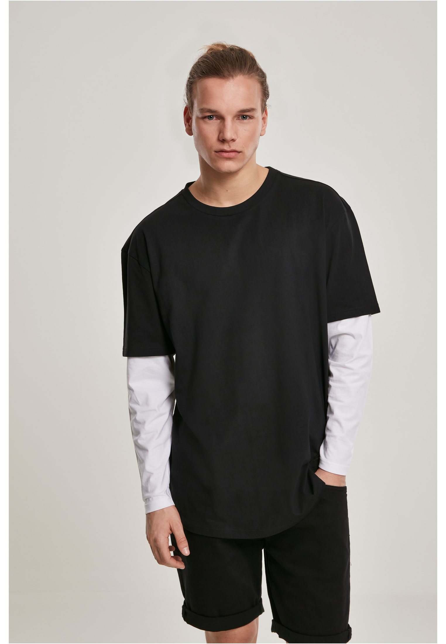 Ανδρική Μακρυμάνικη Μπλούζα Oversized Shaped Double Layer LS Tee TB2887 Urban Classics Black/White