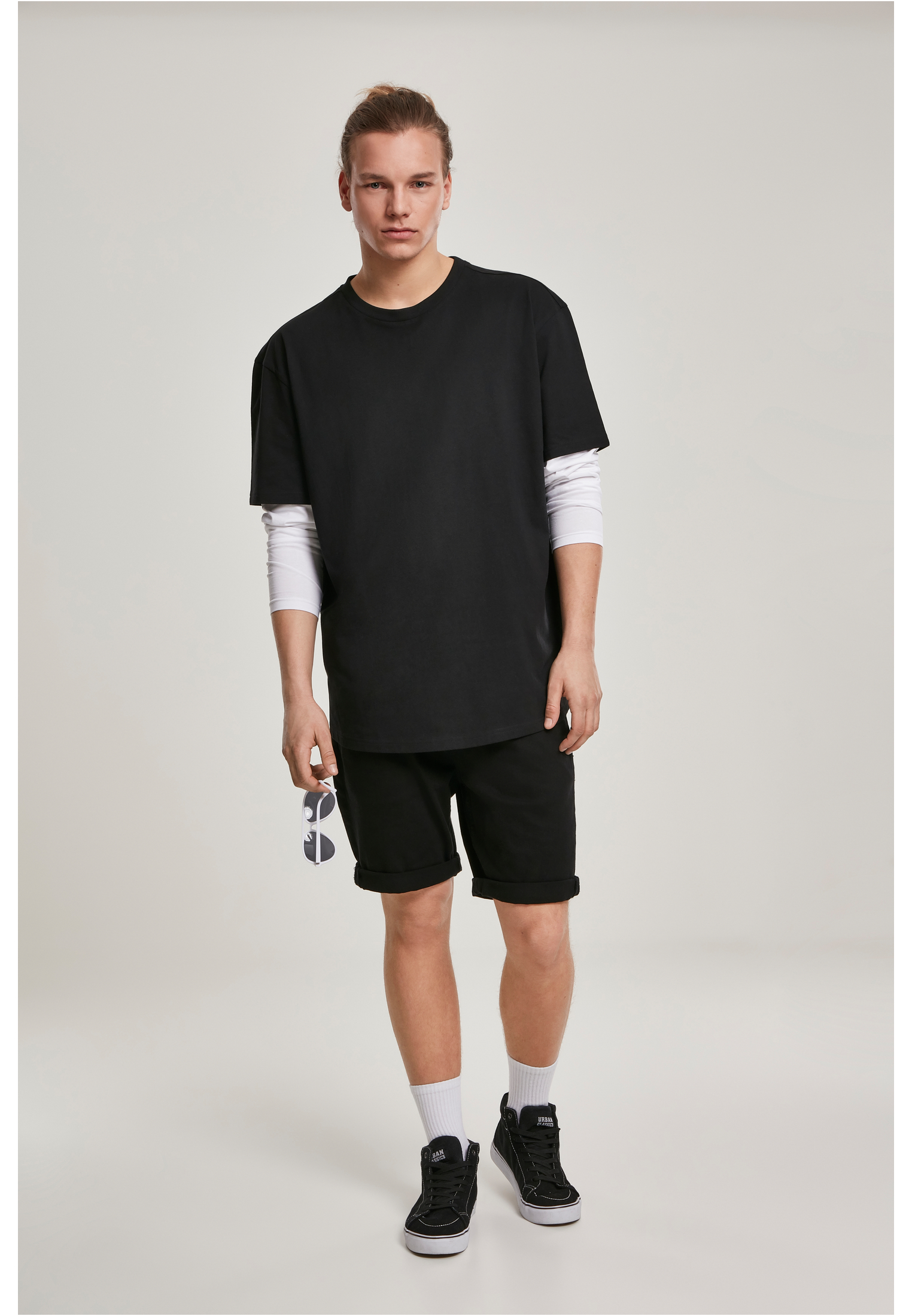 Ανδρική Μακρυμάνικη Μπλούζα Oversized Shaped Double Layer Ls Tee Tb2887 Urban Classics Black White ανδρικά Basic T-Shirts Simple Wear Μπλουζάκια 