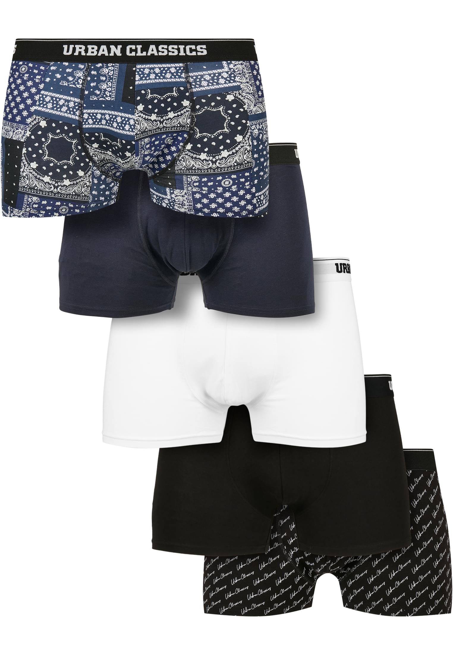 Ανδρικά Μποξεράκια Σετ 5 Τεμαχίων TB4417 Urban Classics Organic Boxer Shorts Pack Bandana Navy/Navy/Navy/White/Black/Script Black