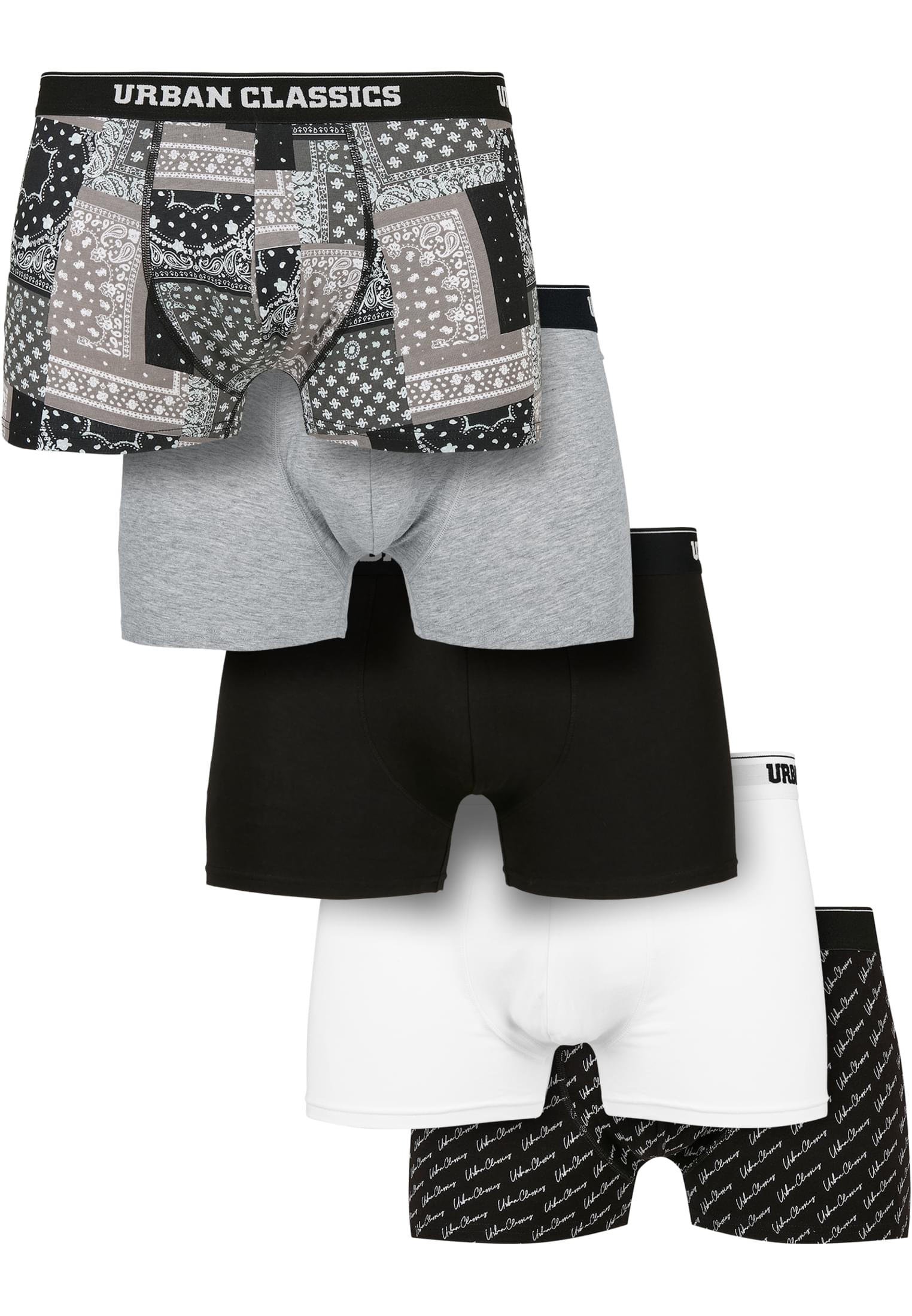 Ανδρικά Μποξεράκια Σετ 5 Τεμαχίων TB4417 Urban Classics Organic Boxer Shorts Pack Bndn Grey/Grey/Black/White/Script/Black