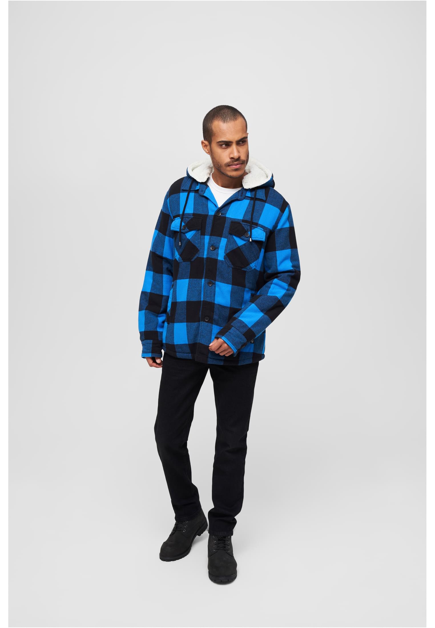 Ανδρικό Πουκάμισο Lumberjacket Bd3172 Brandit με Κουκούλα Black Blue Outlet ανδρικά Simple Wear