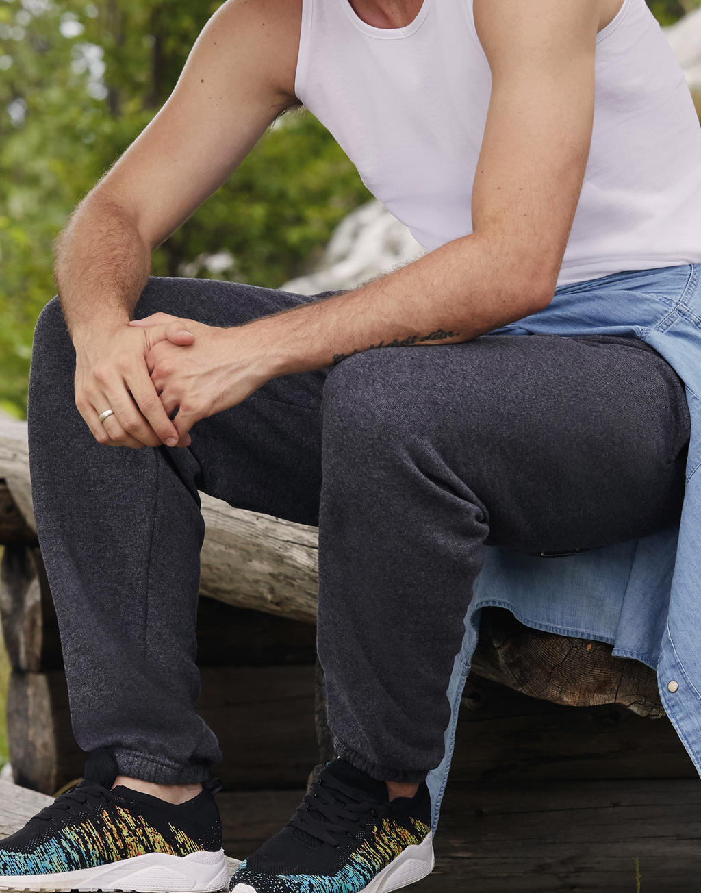 Παντελόνι Φόρμας με Λάστιχο 64-026-0 Fruit Of The Loom Dark Heather Grey ανδρικά Παντελόνια Simple Wear