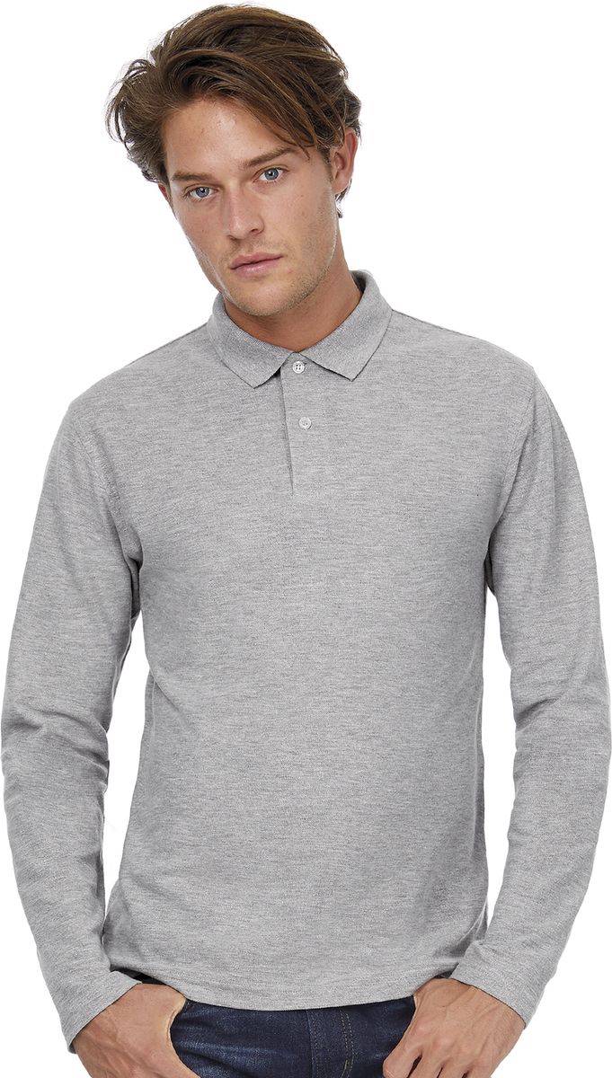 Ανδρική Μπλούζα Polo Μακρυμάνικη ID.001 LSL B & C PUI12 Heather Grey