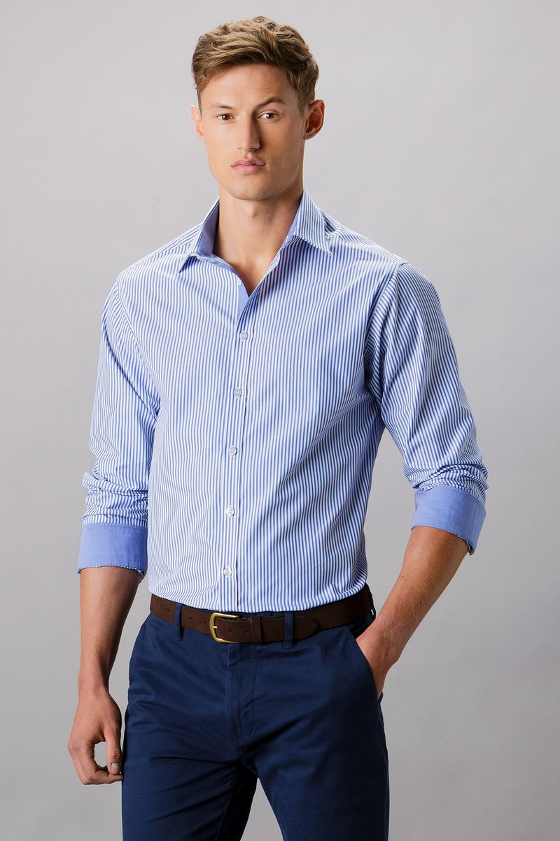 Ανδρικό πουκάμισο Tailored Fit Bengal Stripe Kustom Kit KK148 Mid Blue/White