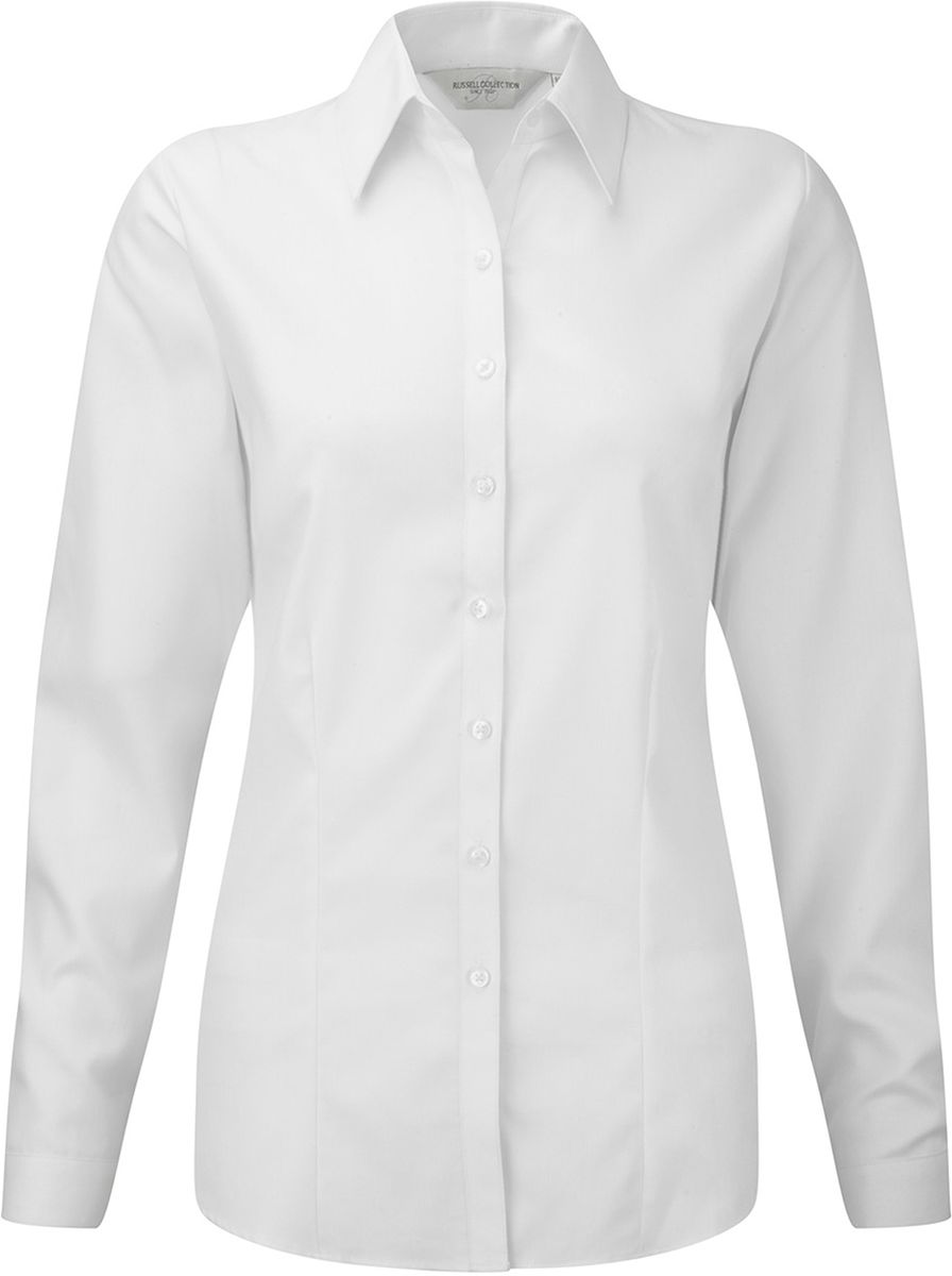 Γυναικείο Μακρυμάνικο Πουκάμισο Russell R-962F-0 Herringbone Shirt White