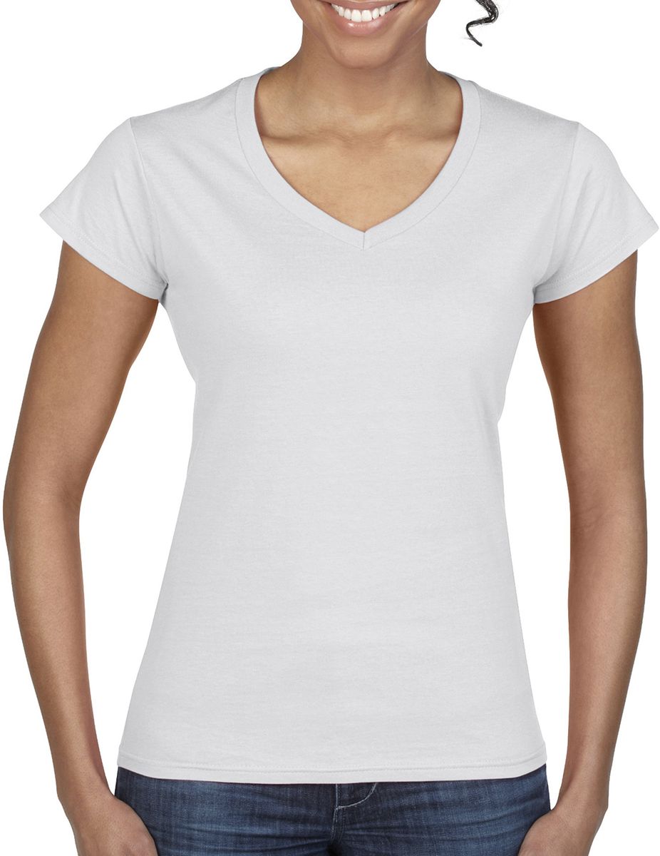 Γυναικείο T-Shirt με V-Neck 64V00L Gildan Softstyle White