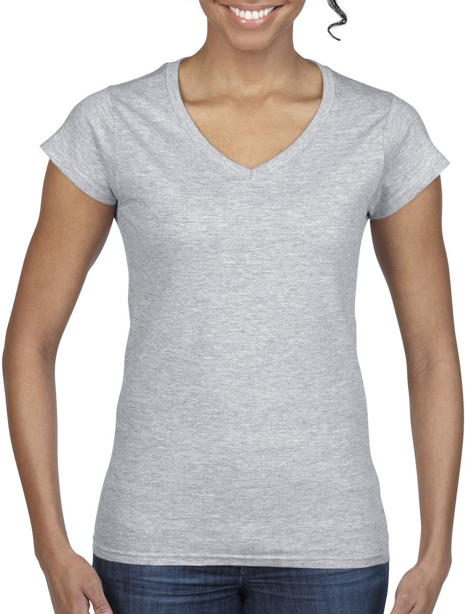Γυναικείο T-Shirt με V-Neck 64V00L Gildan Softstyle Sport Grey