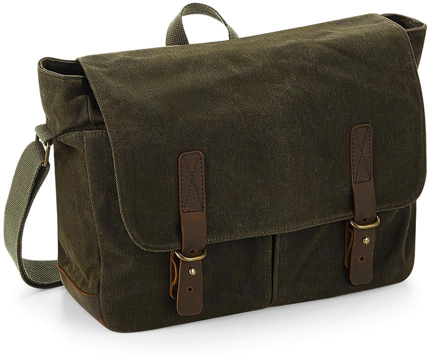 Τσάντα Ώμου Messenger QD653 Quadra από Κερωμένο Καμβά Olive Green