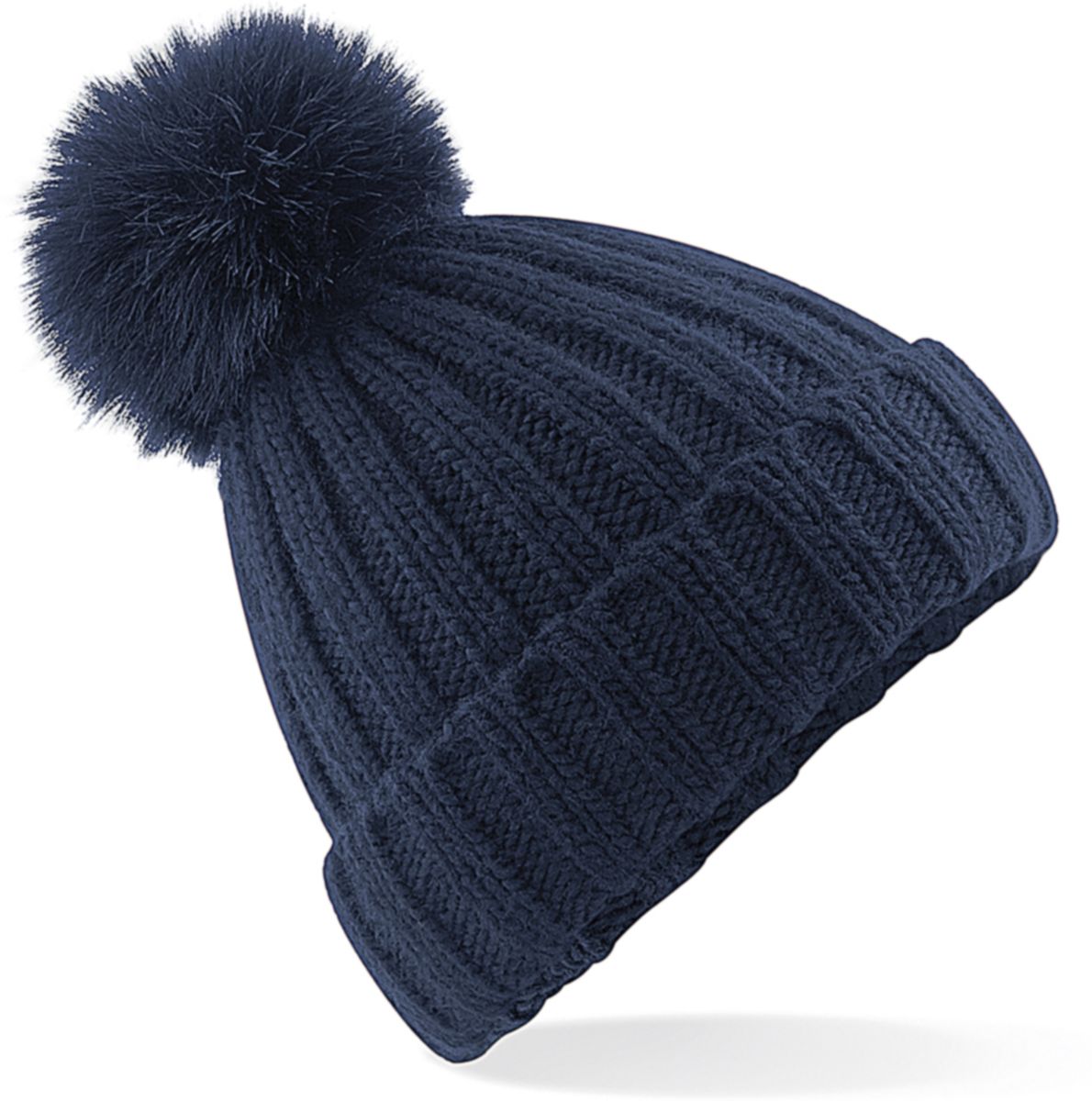 Σκούφος B413 Beechfield Verbier Fur Pom Pom Chunky Navy