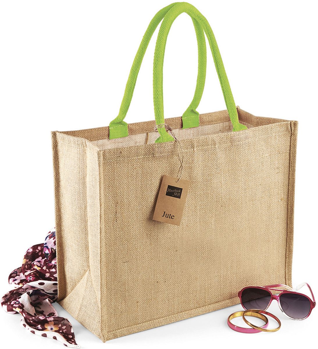 Τσάντα Shopping W407 Westford Mill Γιούτα 21L Natural/Lime Green