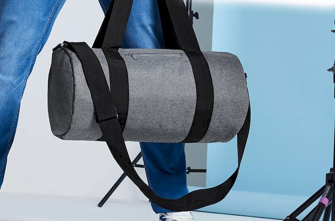 Τσάντα Σακ Βουαγιάζ Bg140 Bagbase Original Barrel Bag Grey Marl Black Είδη Ταξιδιου Simple Wear