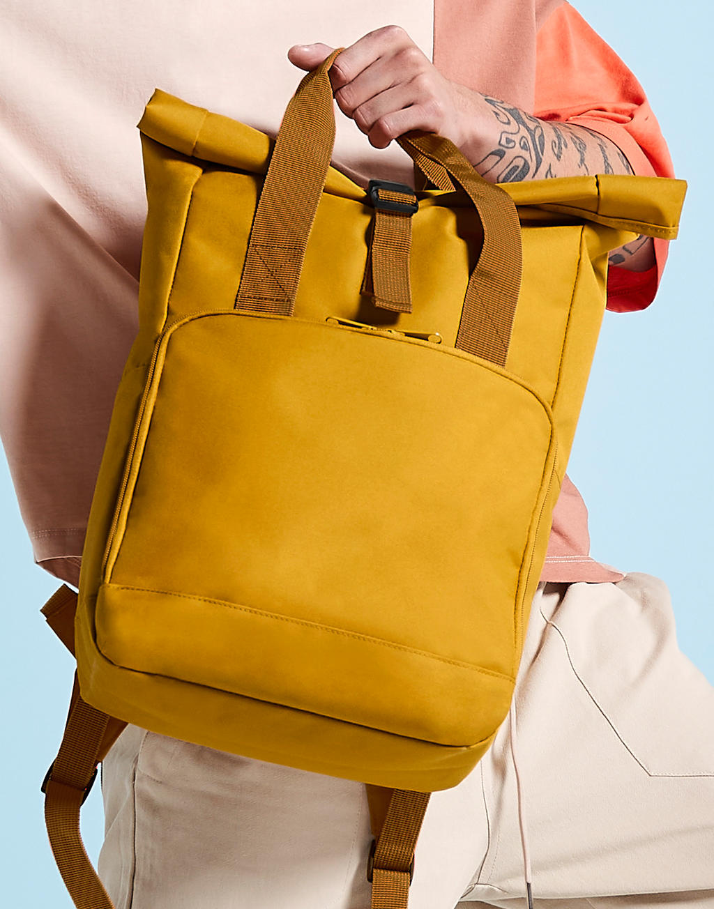 Τσάντα Πλάτης Roll-Top Bg118 Bag Base Mustard Είδη Ταξιδιου Τσάντες Simple Wear