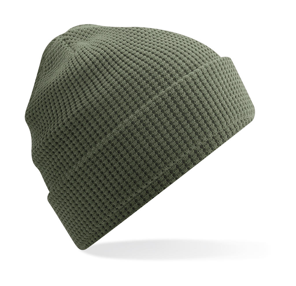 Organic Cotton Waffle Beanie Beechfield B52N Olive Green
