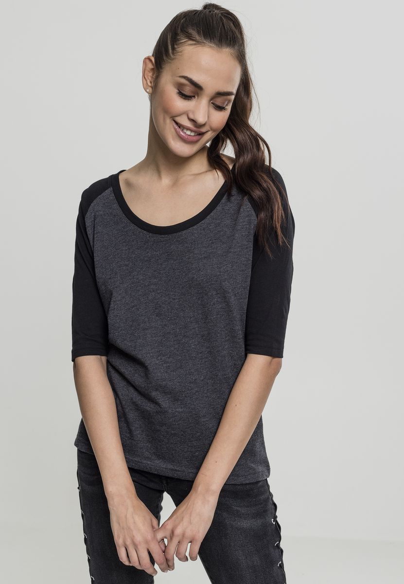 Γυναικείο T-Shirt TB733 Urban Classics 2-Tone 3/4 Μανίκι Charcoal/Black