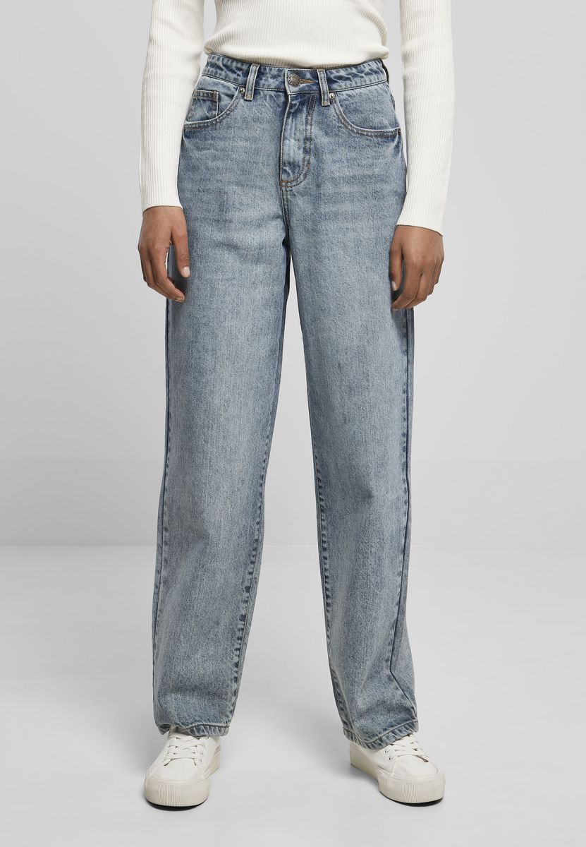 Ladies High Waist 90+S Wide Leg Denim Pants Urban Classics TB4524 Tinted Light Blue Washed