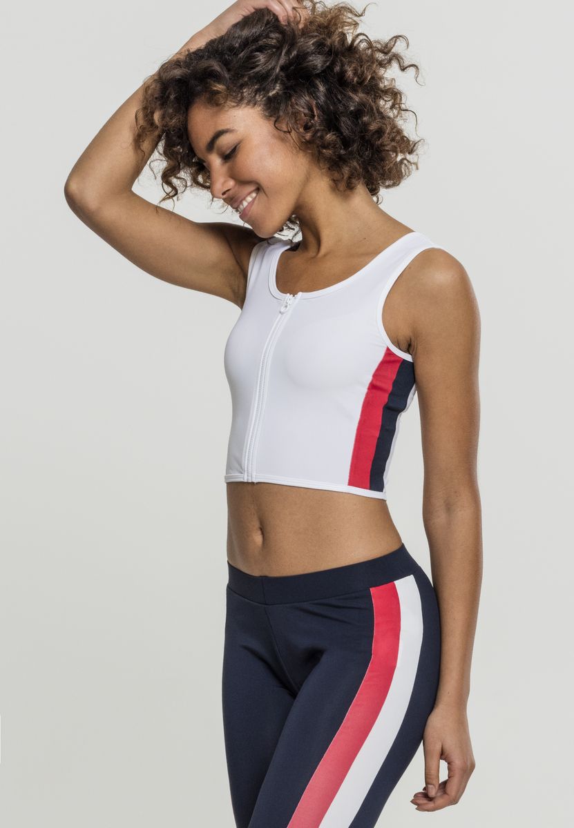 Γυναικείο top Cropped Zip Stripe Urban Classics TB1895 White/Fire Red/Navy