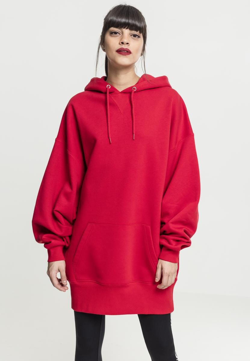 Γυναικείο φούτερ μακρύ με κουκούλα Oversize Urban Classics TB2233 Fire Red
