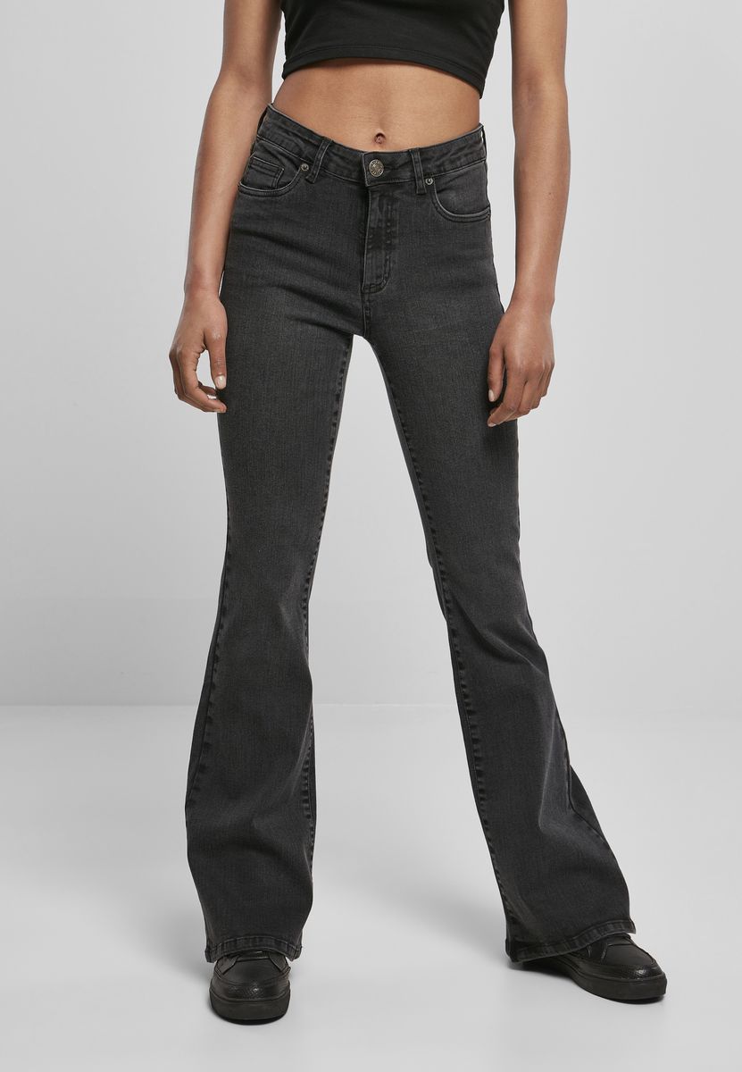 Ladies High Waist Flared Denim Pants Urban Classics TB4549 Black Washed