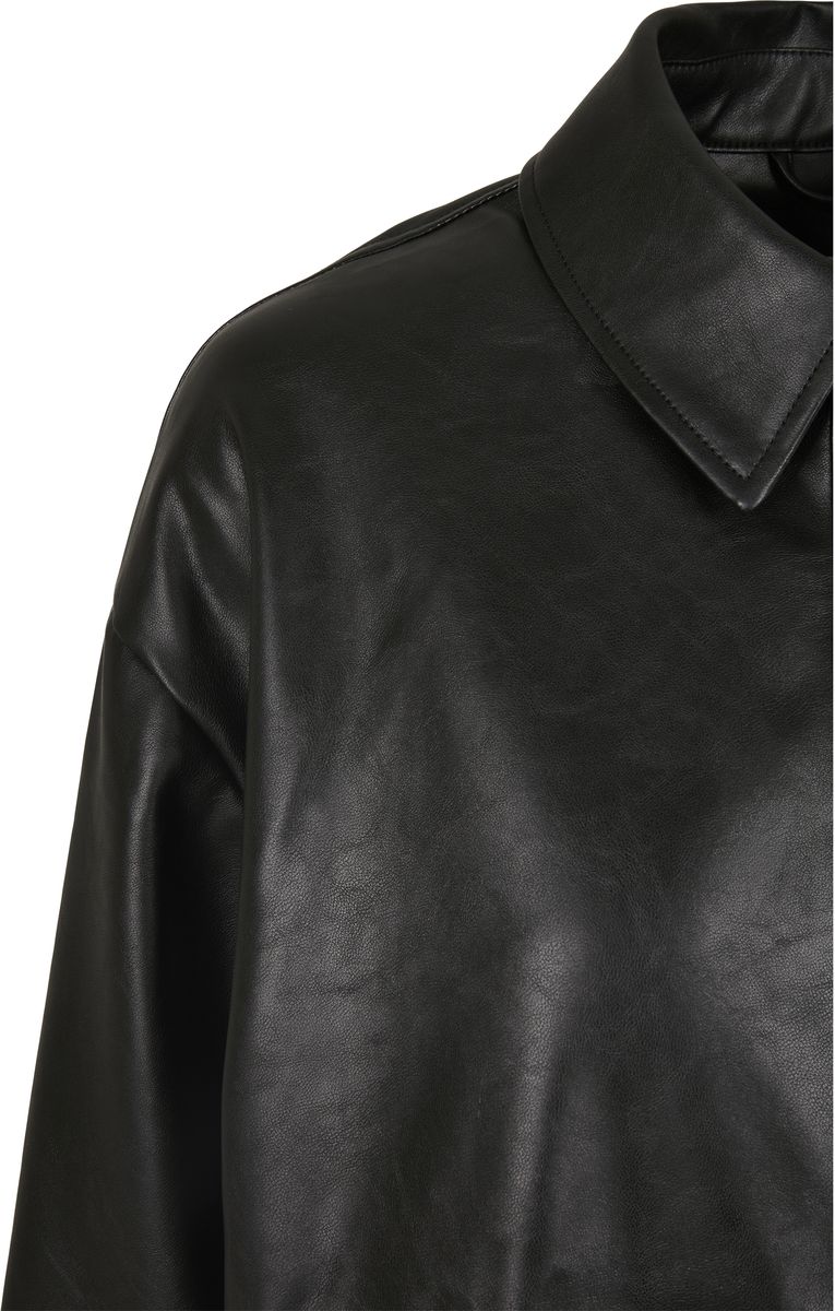 Γυναικείο Πουκάμισο Overshirt Tb4514 Urban Classics Faux Leather Black Outlet γυναικεία Simple Wear