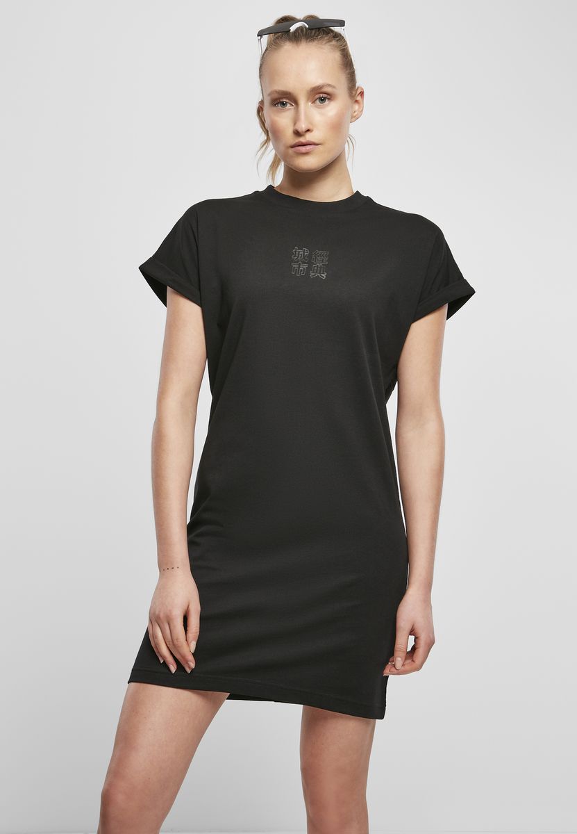 Ladies Cut On Sleeve Printed Tee Dress Urban Classics TB4089 Black/Black