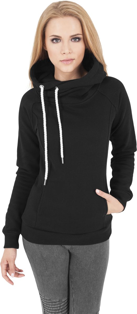 Ladies Raglan High Neck Hoody Urban Classics TB1076 Black