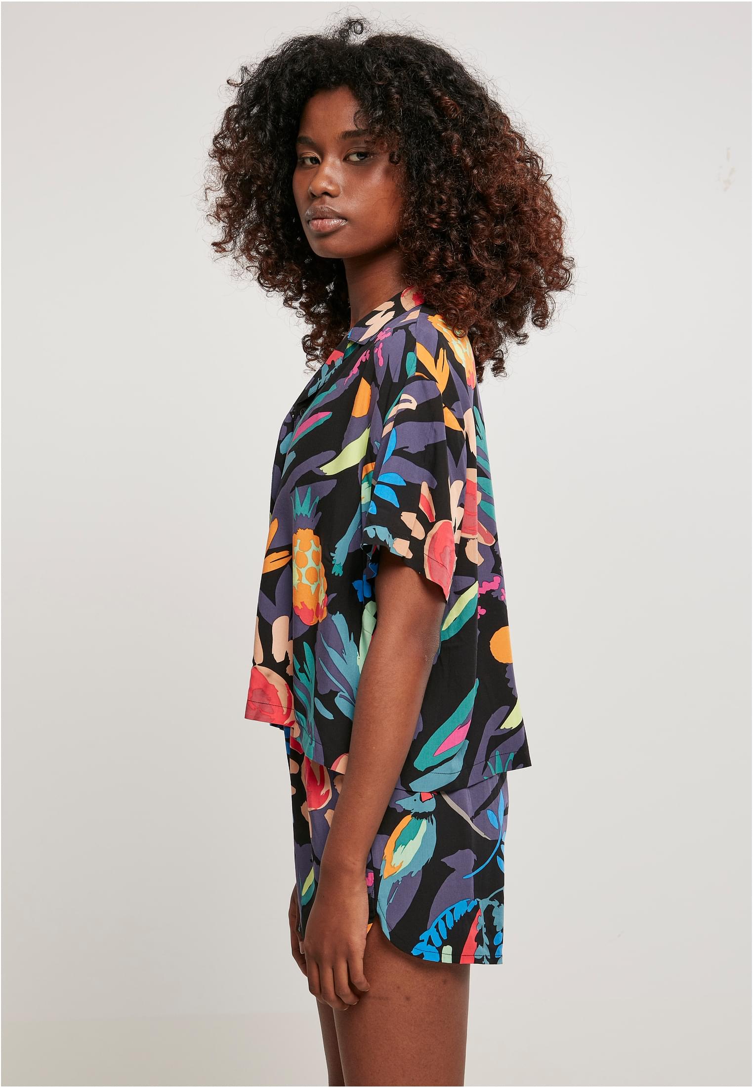 Γυναικείο Πουκάμισο Viscose Resort Shirt Tb4365 Urban Classics Black Fruity γυναικεία Πουκάμισα Simple Wear