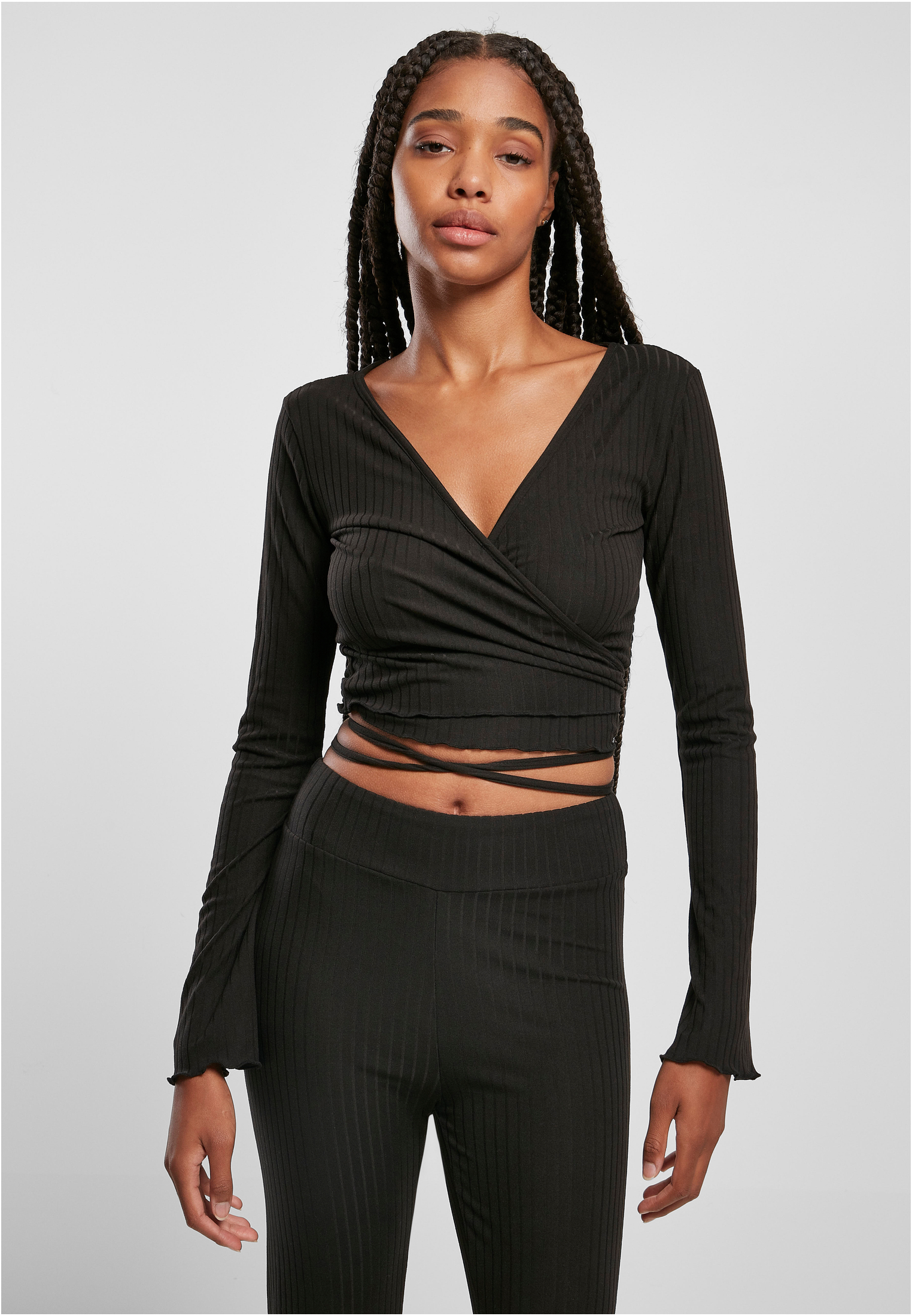 Γυναικεία Μακρυμάνικη Μπλούζα Cropped Rib Wrapped TB5067 Urban Classics Black