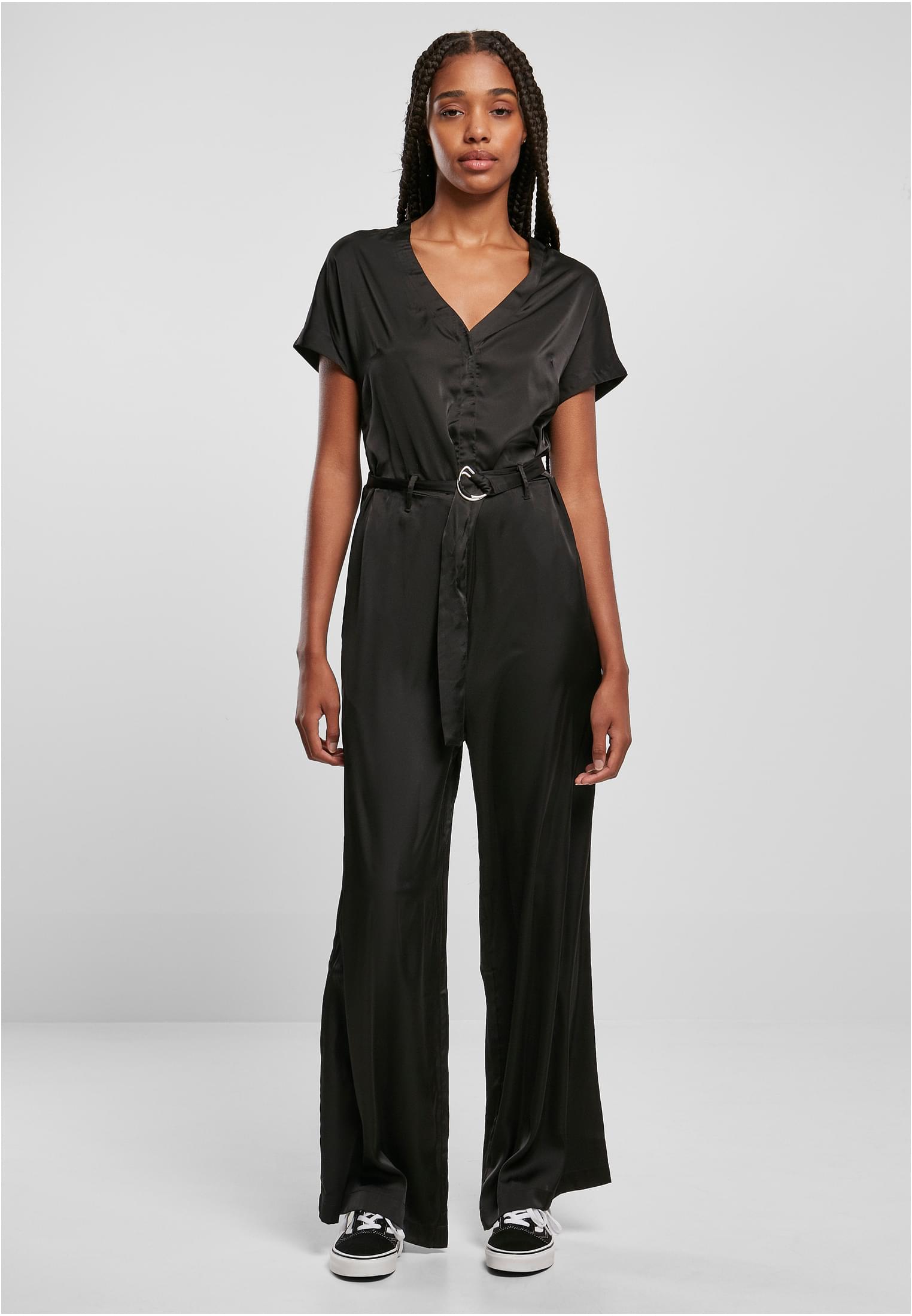 Ladies Satin Wide Leg Belt Jumpsuit UC Ladies TB5072 Black