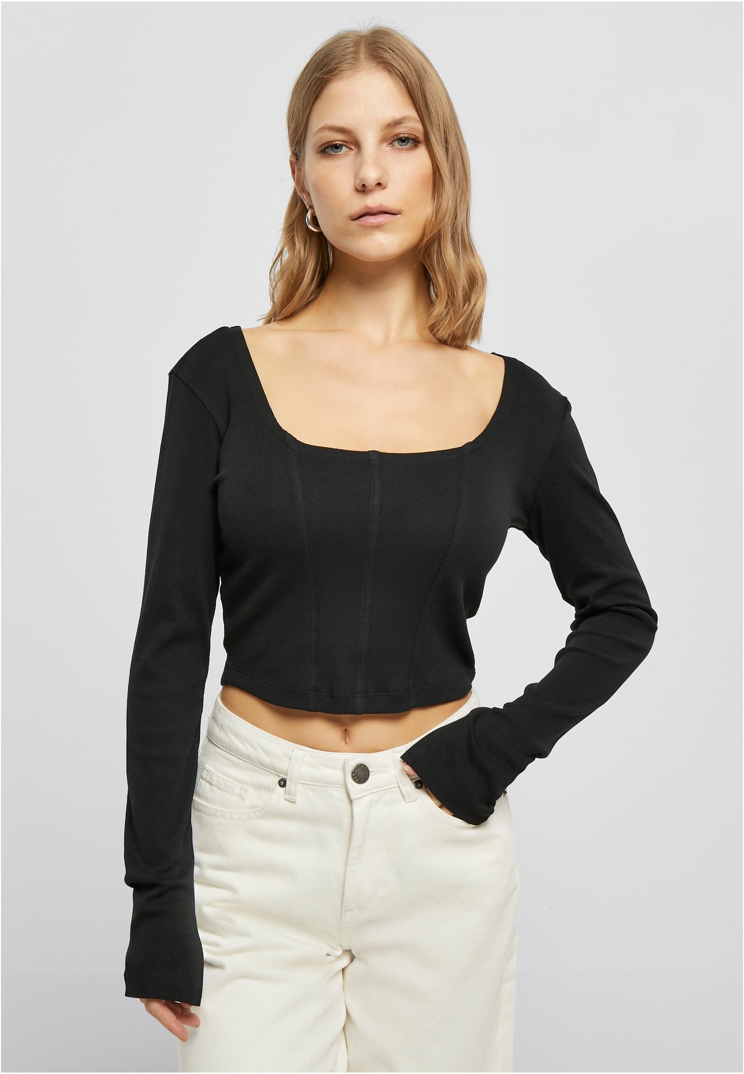 Ladies Short Rib Corsage Longsleeve Urban Classics TB5480-00007 black