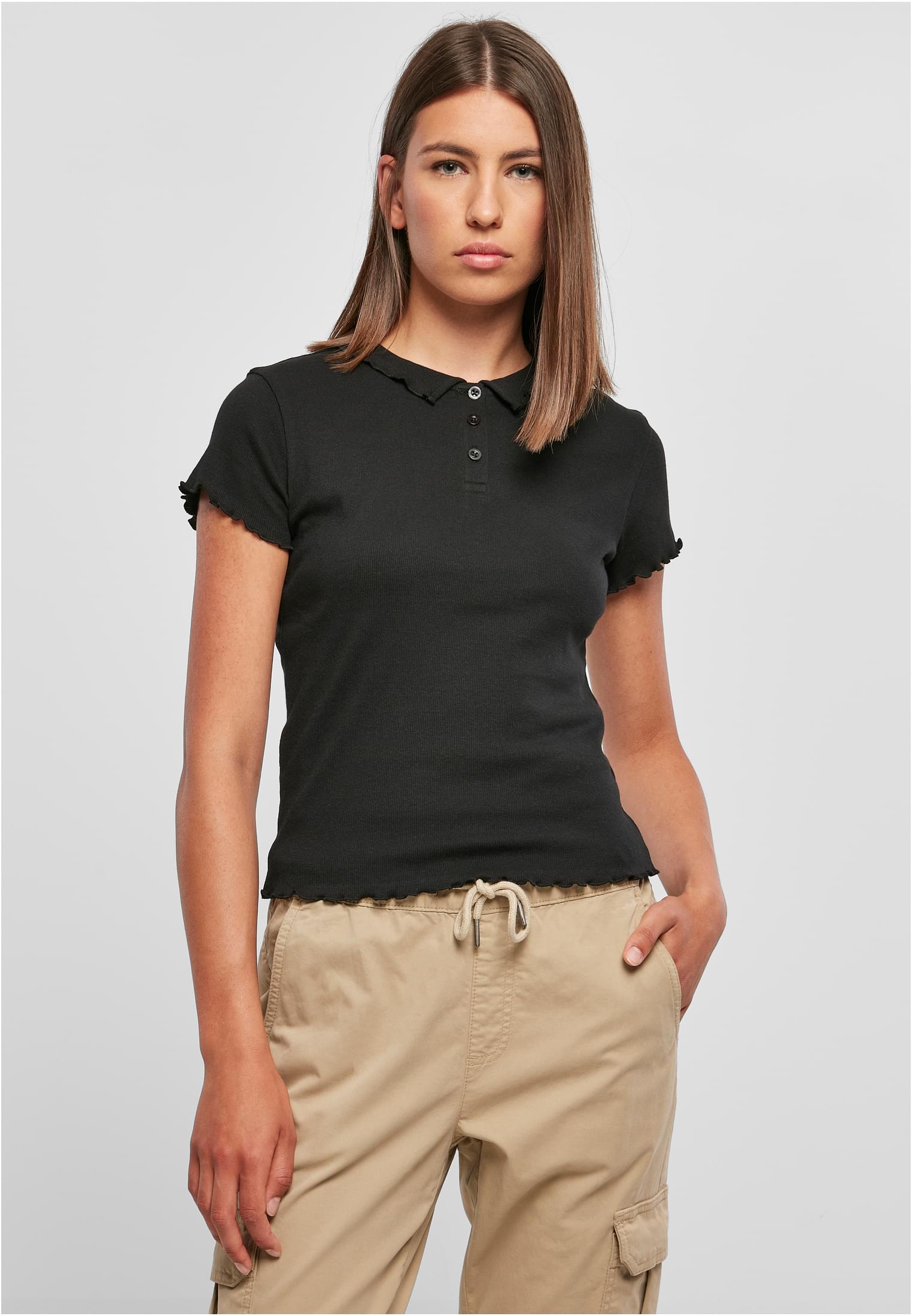 Ladies Rib Polo Tee Urban Classics TB5978-00007 black