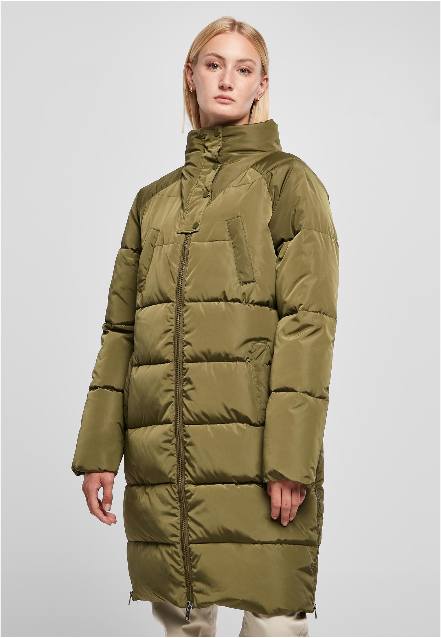 Ladies High Neck Puffer Coat Urban Classics TB5435-00176 olive
