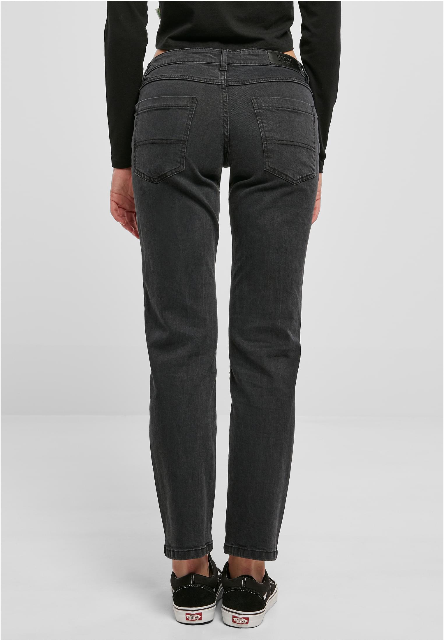 Ladies Low Waist Straight Denim Pants Urban Classics Tb5478-00709 Black Washed Outlet γυναικεία Simple Wear