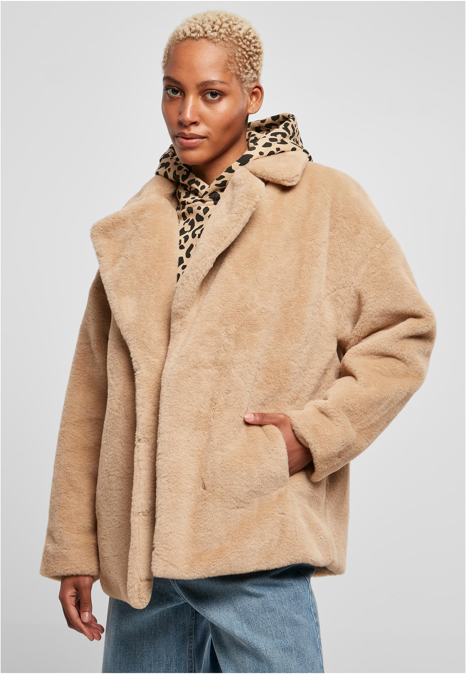 Ladies Lapel Teddy Jacket Urban Classics TB5434-03738 unionbeige