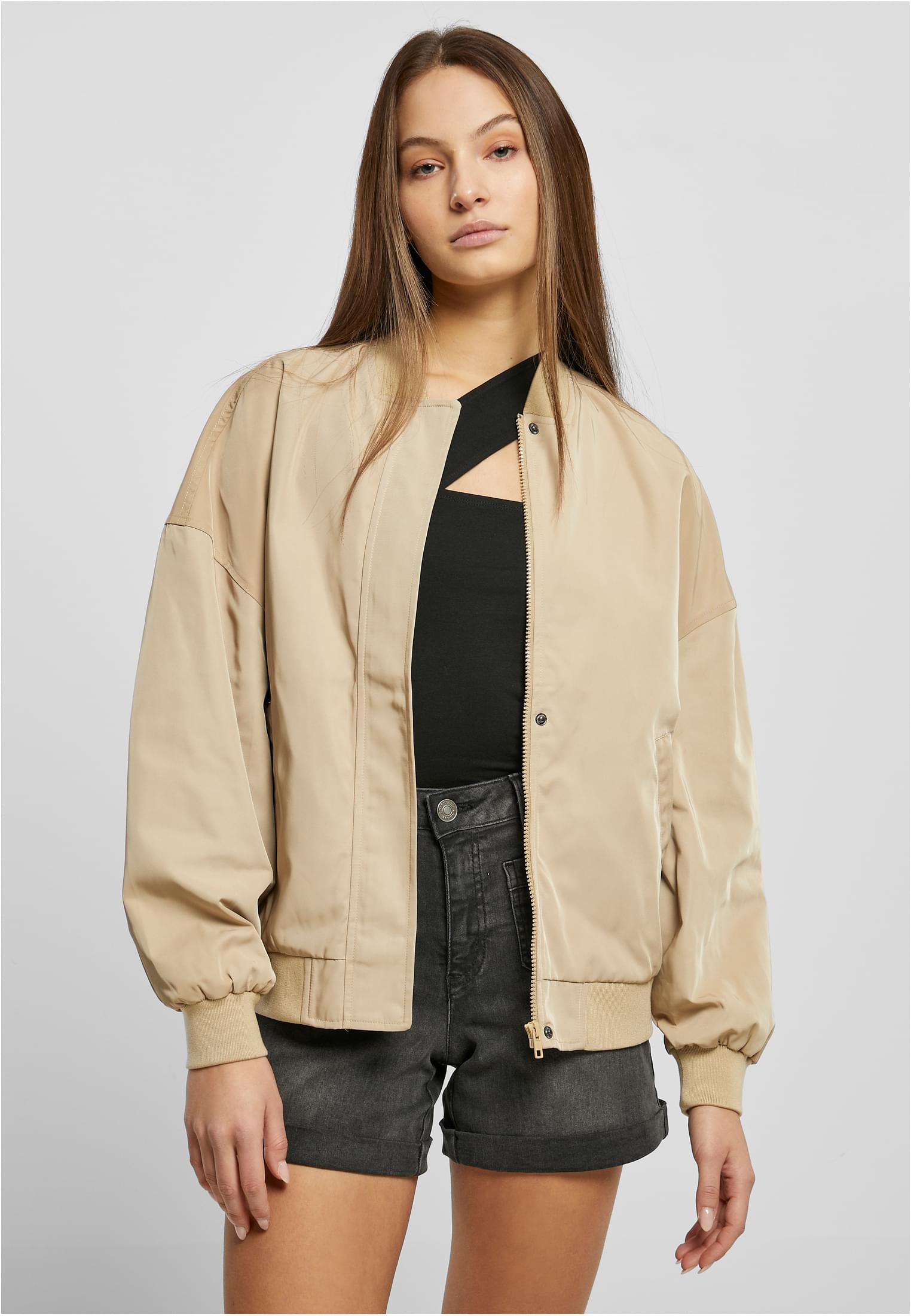 Ladies Recycled Oversized Light Bomber Jacket Urban Classics TB5488-03738 unionbeige