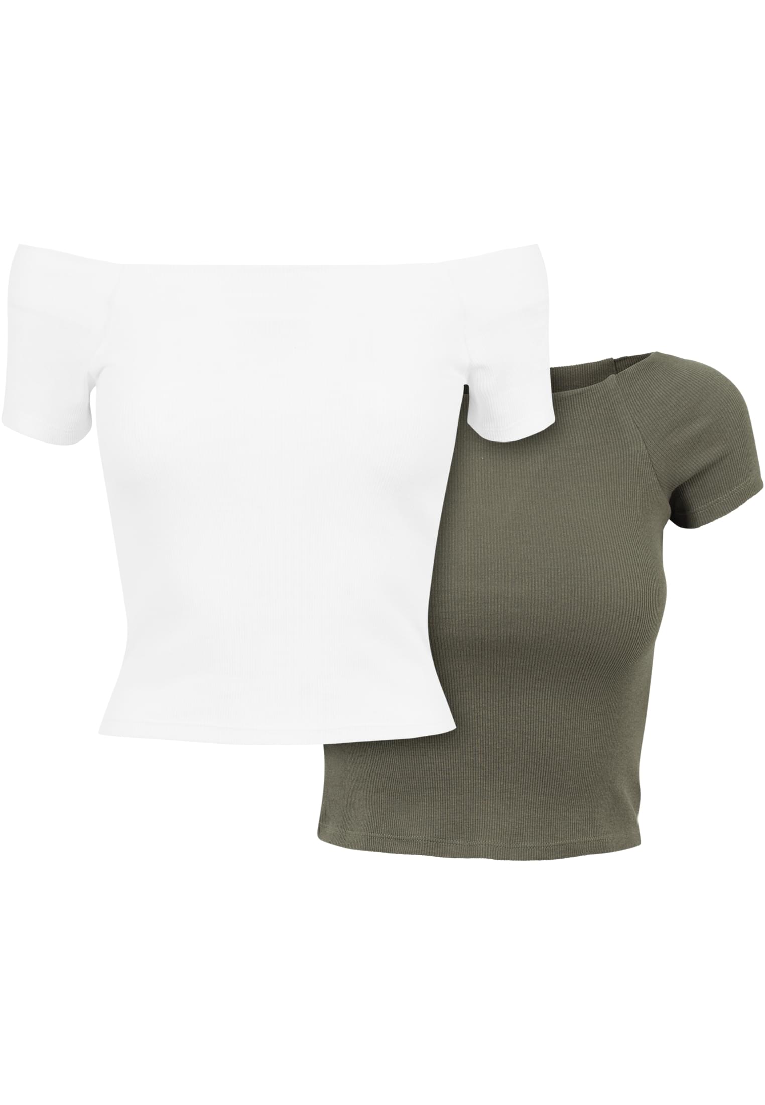 Ladies Off Shoulder Rib Tee 2-Pack Urban Classics TB1500A-03904 white+olive