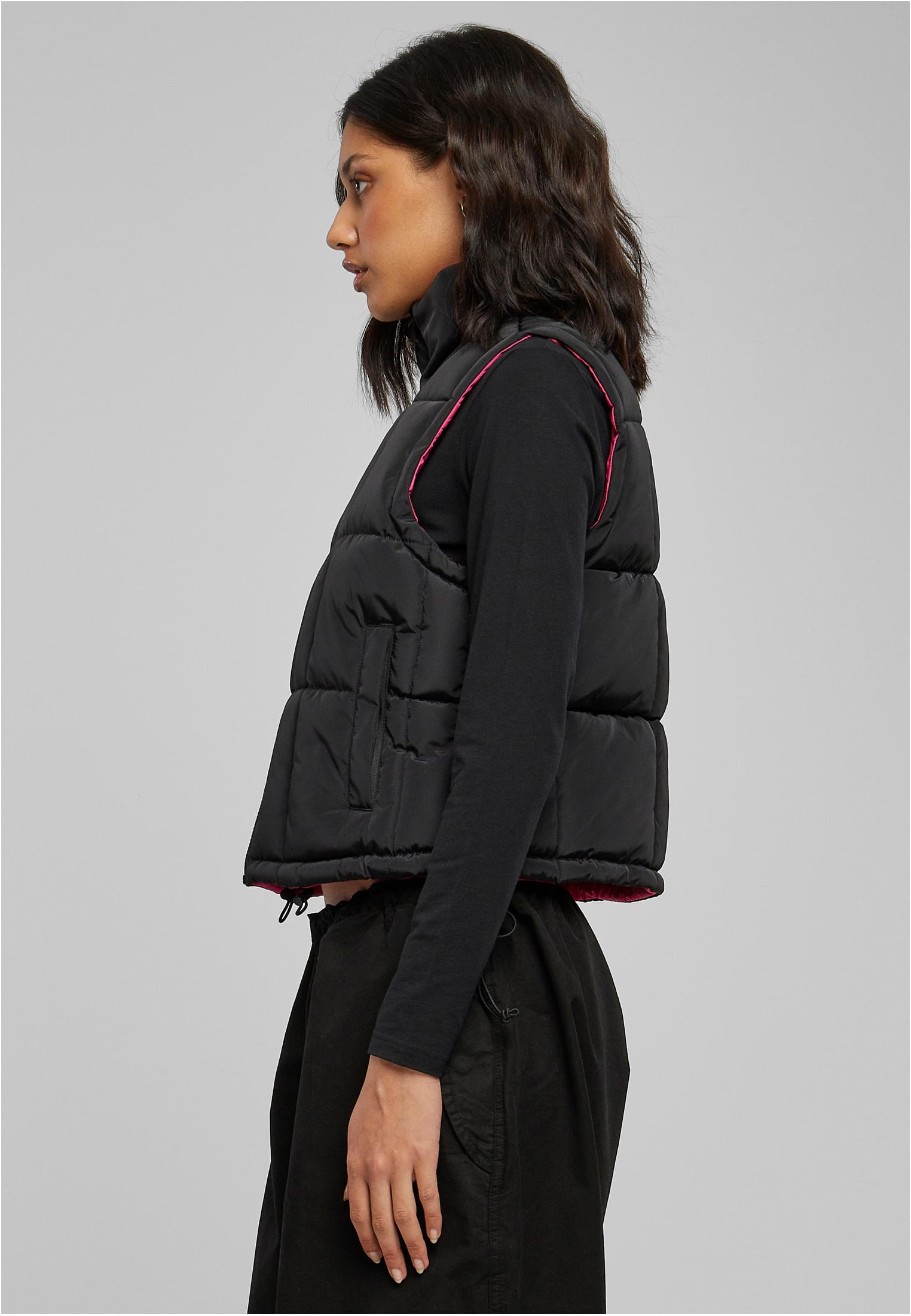 Ladies Reversible Cropped Puffer Vest Urban Classics Tb6069-04938 Black Fuchsia Outlet γυναικεία Simple Wear