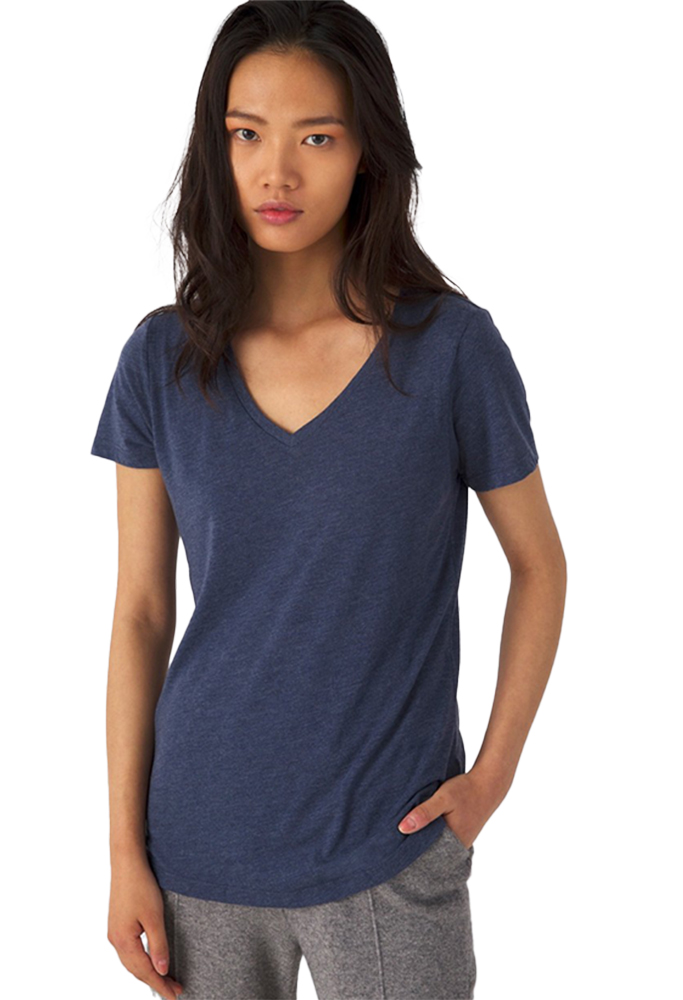 Γυναικείο T-Shirt TW058 B&C Triblend με V Λαιμόκοψη Heather Navy