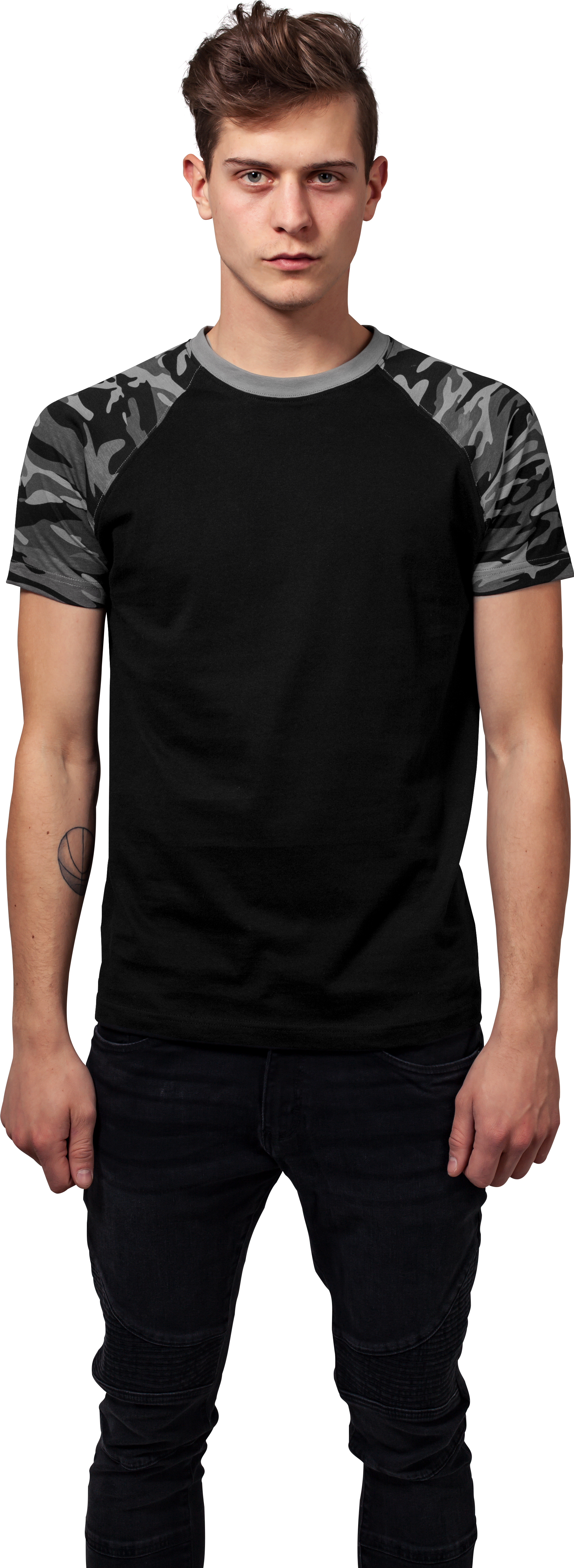 T-Shirt TB639 Urban Classics Raglan Contrast Tee Black/Dark Camo