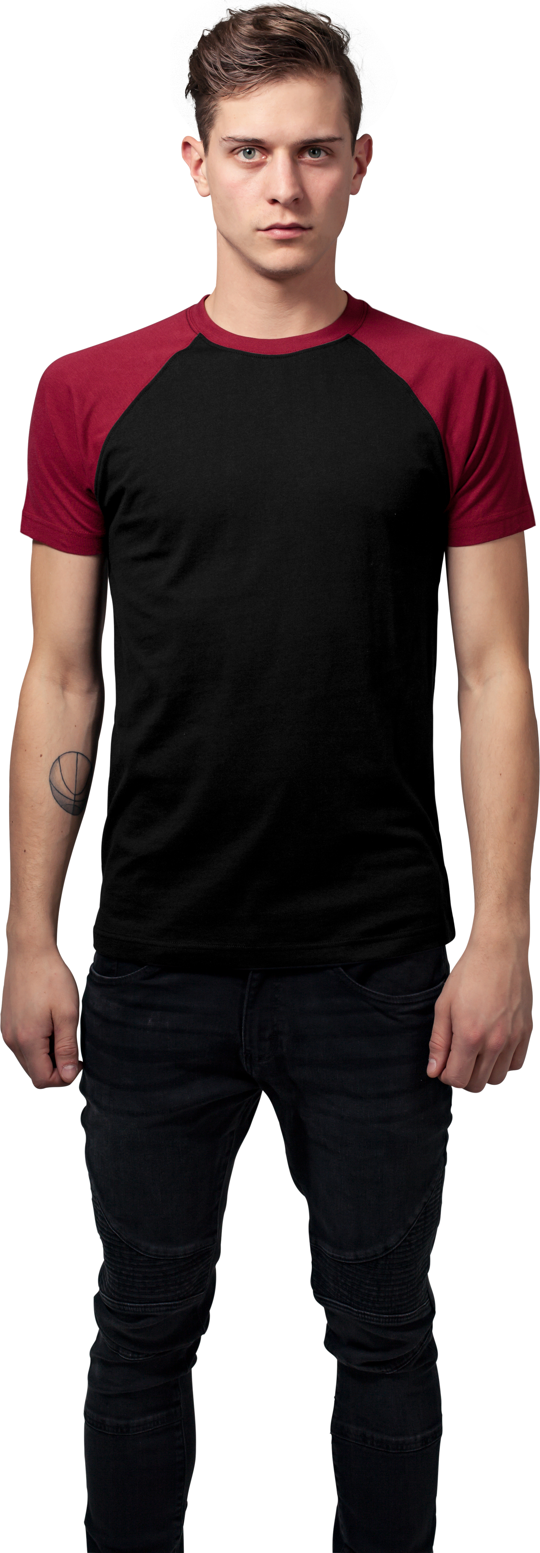 T-Shirt TB639 Urban Classics Raglan Contrast Tee Black/Burgundy